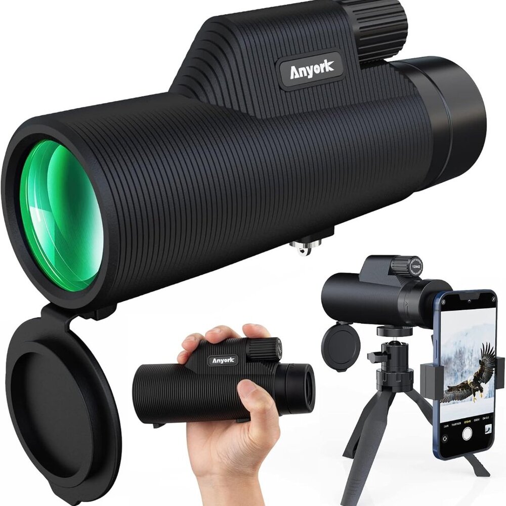 12X42 Monocular Telescope with Smartphone Holder Tripod High Power Prism Monocul